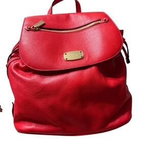 Michael Kors Red Pebbled Leather Convertible Backpack Purse Gold Hardware